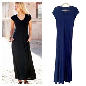 Peruvian Connection Pima Cotton Royal Blue Maxi Boho Cap Sleeve Dress Sz S